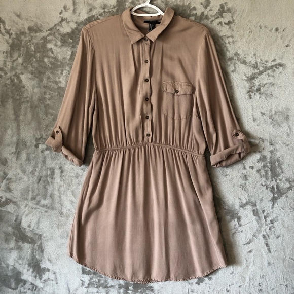 Forever 21 Dresses & Skirts - Taupe Button-Up Shirt Dress Size XL Casual Everyday
